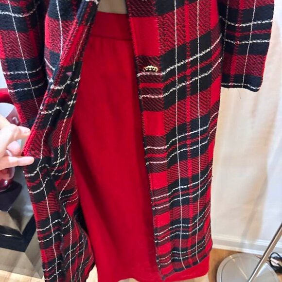 St. John Collection Red and Black Plaid Coat Jacket skirt suit10 - Picture 9 of 9